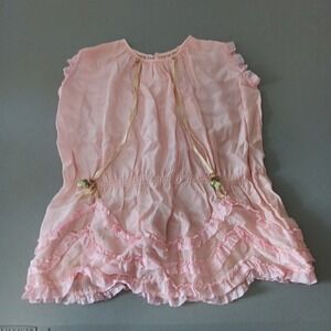 Antique Pink Silk Dress with Antique Lace Roses Ribbons Ruffles RARE 19"